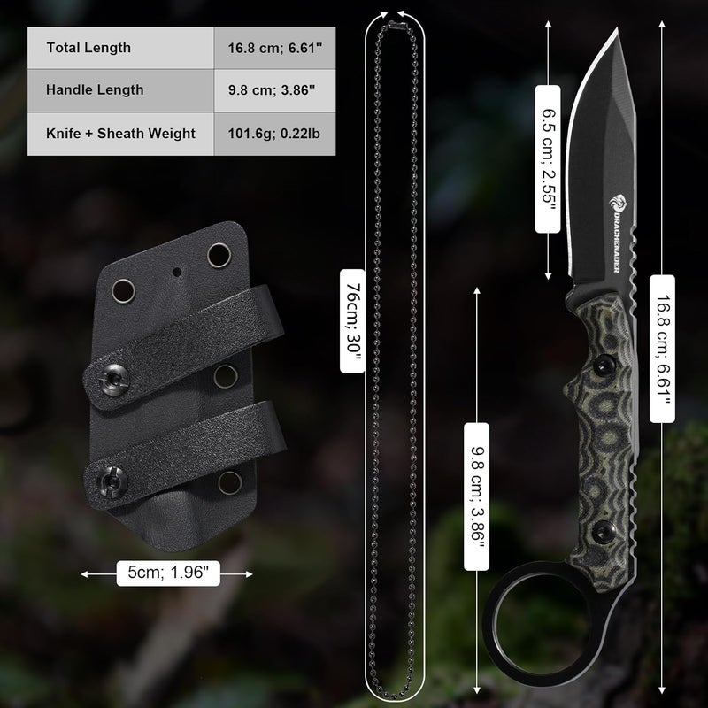 DRACHENADER 7.16" EDC Fixed Blade Knife with G10 Handle, Compact Neck Knife with 5Cr13MoV Steel Blade, Durable Kydex Sheath, and Horizontal Carry Option - Image 5